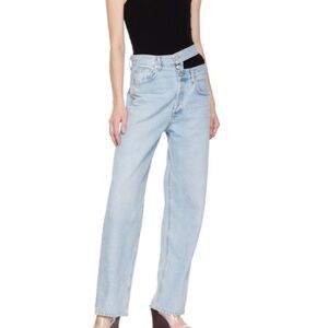 Agolde Broken Waistband High Rise Relaxed Straight Leg Jeans In Sideline Size 23